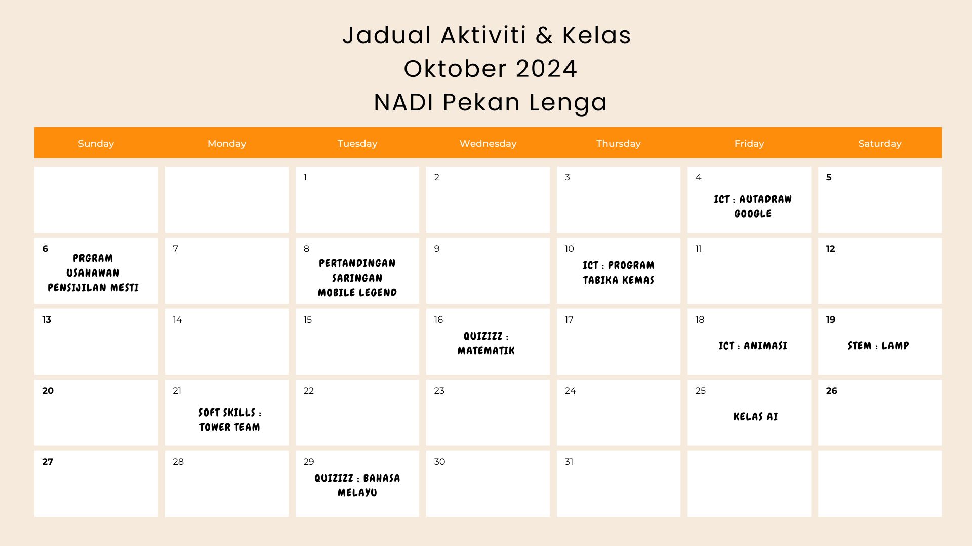 JADUAL AKTIVITI BULAN OKTOBER 2024