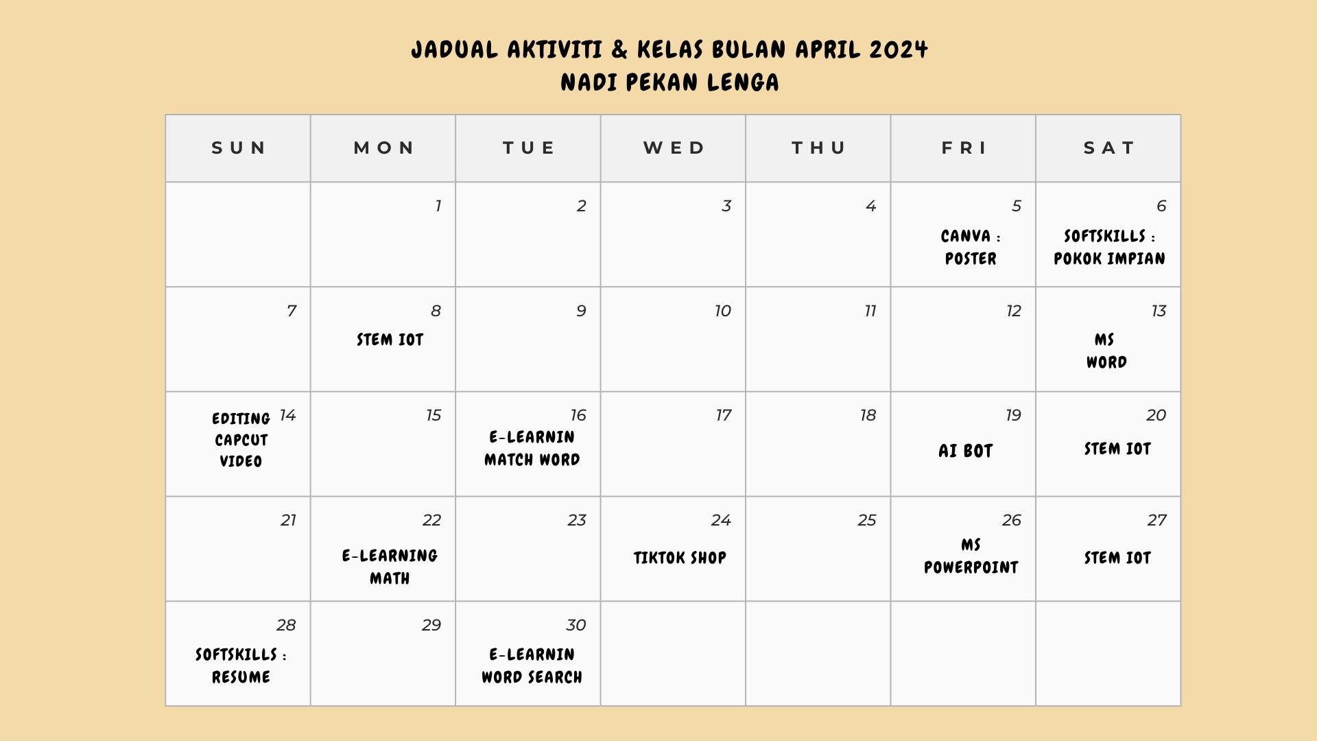 JADUAL AKTIVTI APRIL 2024