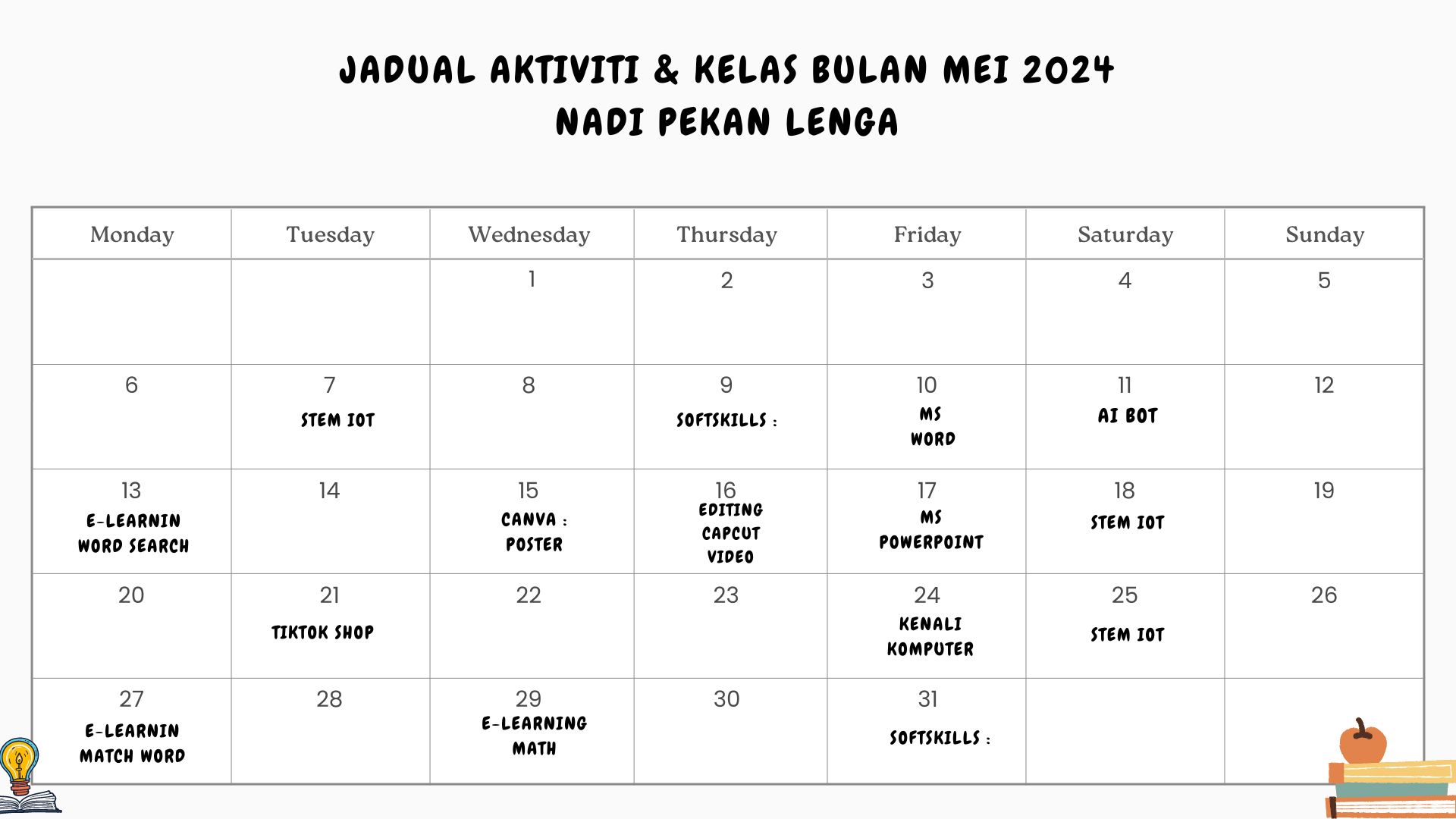 Jadual Aktiviti Bulan Mei 2024