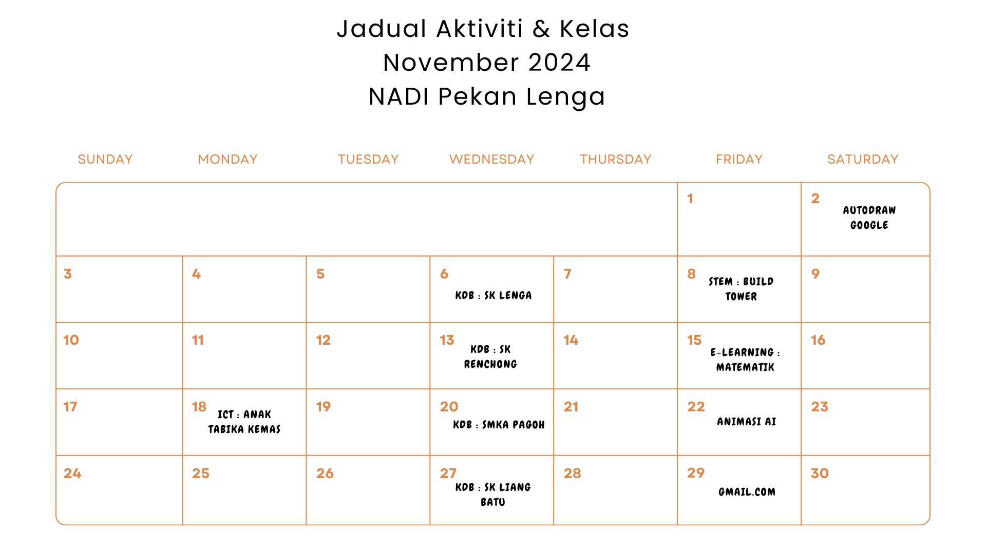 Jadual Aktiviti Bulan November 2024