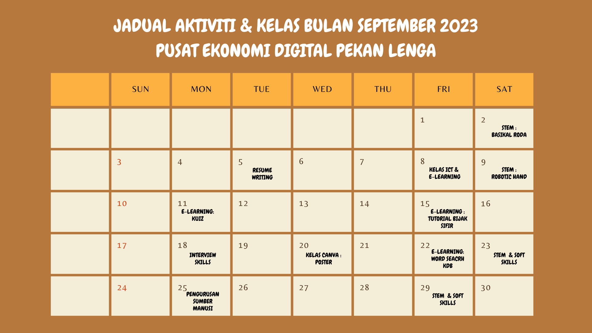 Jadual Aktiviti Bulan September 2023