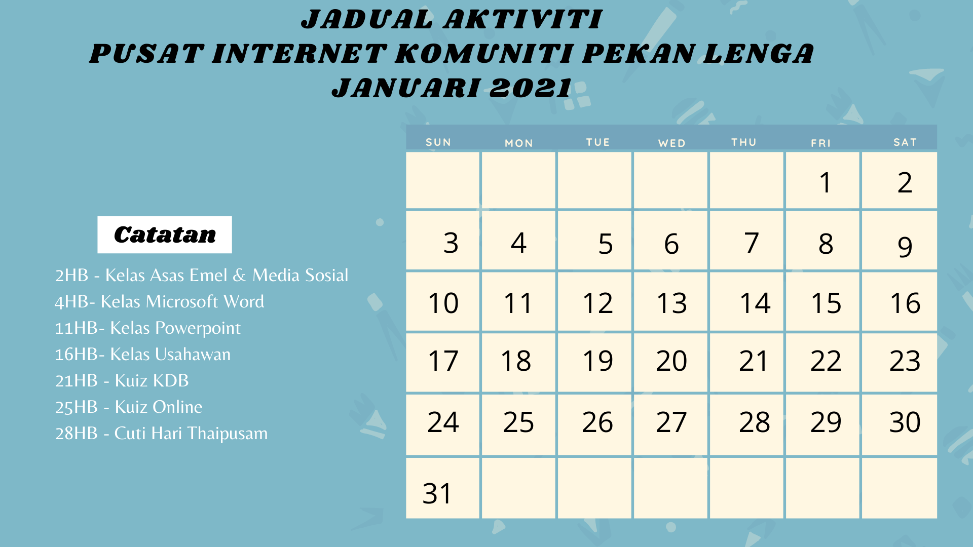 jadual aktiviti jan 2021